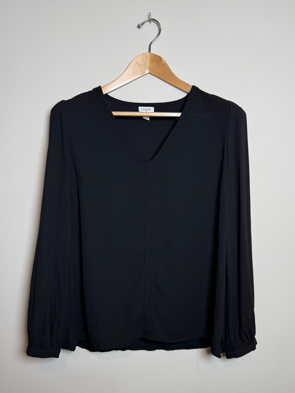 J.Crew | Long Sleeve Chiffon V-Neck Blouse | Black | Size Medium